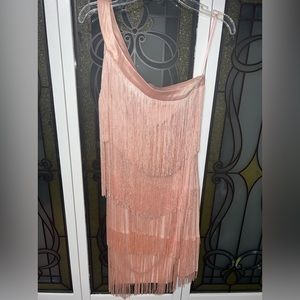 Flapper dress, one shoulder dress , pink